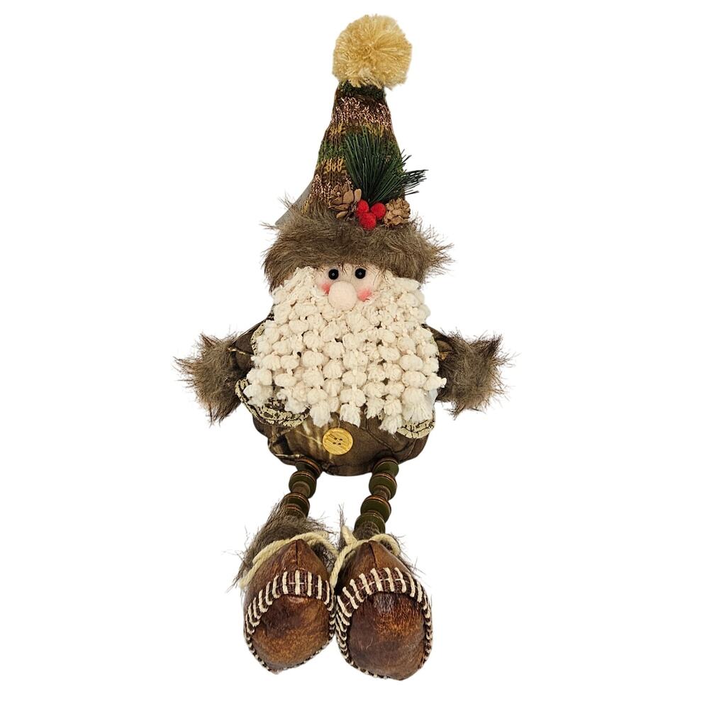 NWT Transpac Rustic Hunting Camo Santa Plush Shelf Sitter‎ Christmas Decor